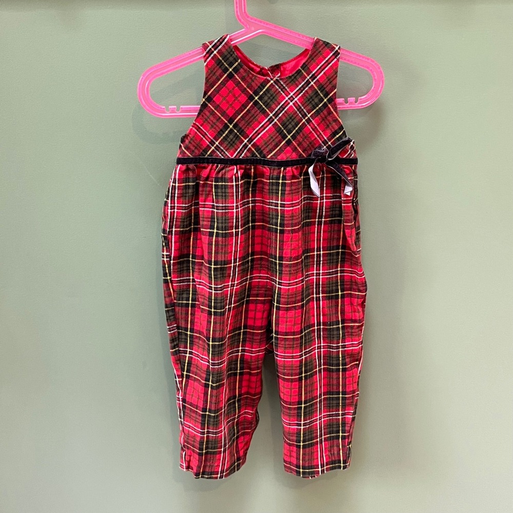 Vintage OshKosh Bgosh Baby Girl Plaid Jumper Romper Holiday Christmas 24 Months